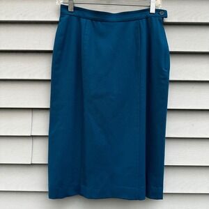 VTG Pendleton Wool Skirt Teal Blue Size 6 Pencil Knee Length Made in USA Office